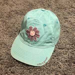 Life Is Good Aqua Cap with Pink Flower